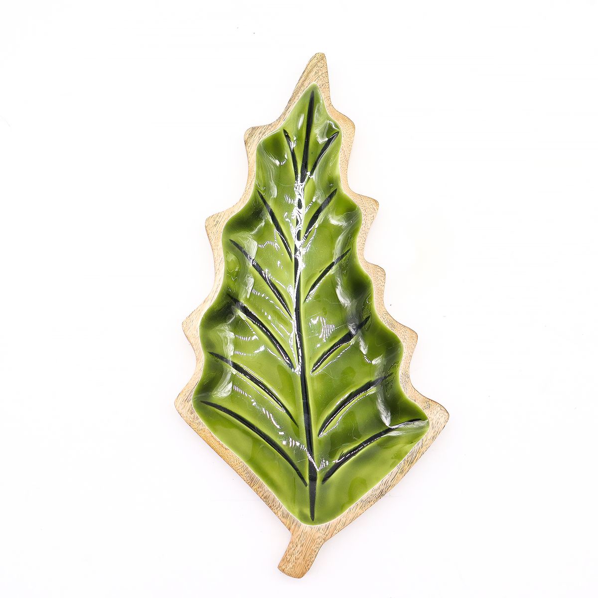 Perdido na Floresta -  Taça de madeira com folha esmaltada - 33x17 cm