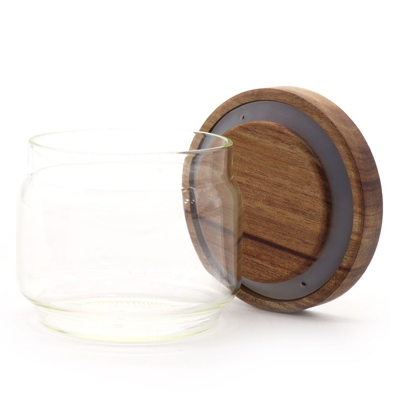 Pot en verre avec bouchon en bambou naturel style rustique - 7 cm