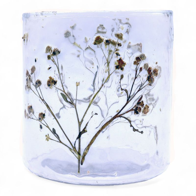 Natural Floral Glass - Straight Candle Holder - Daisy  - (8x8cm)