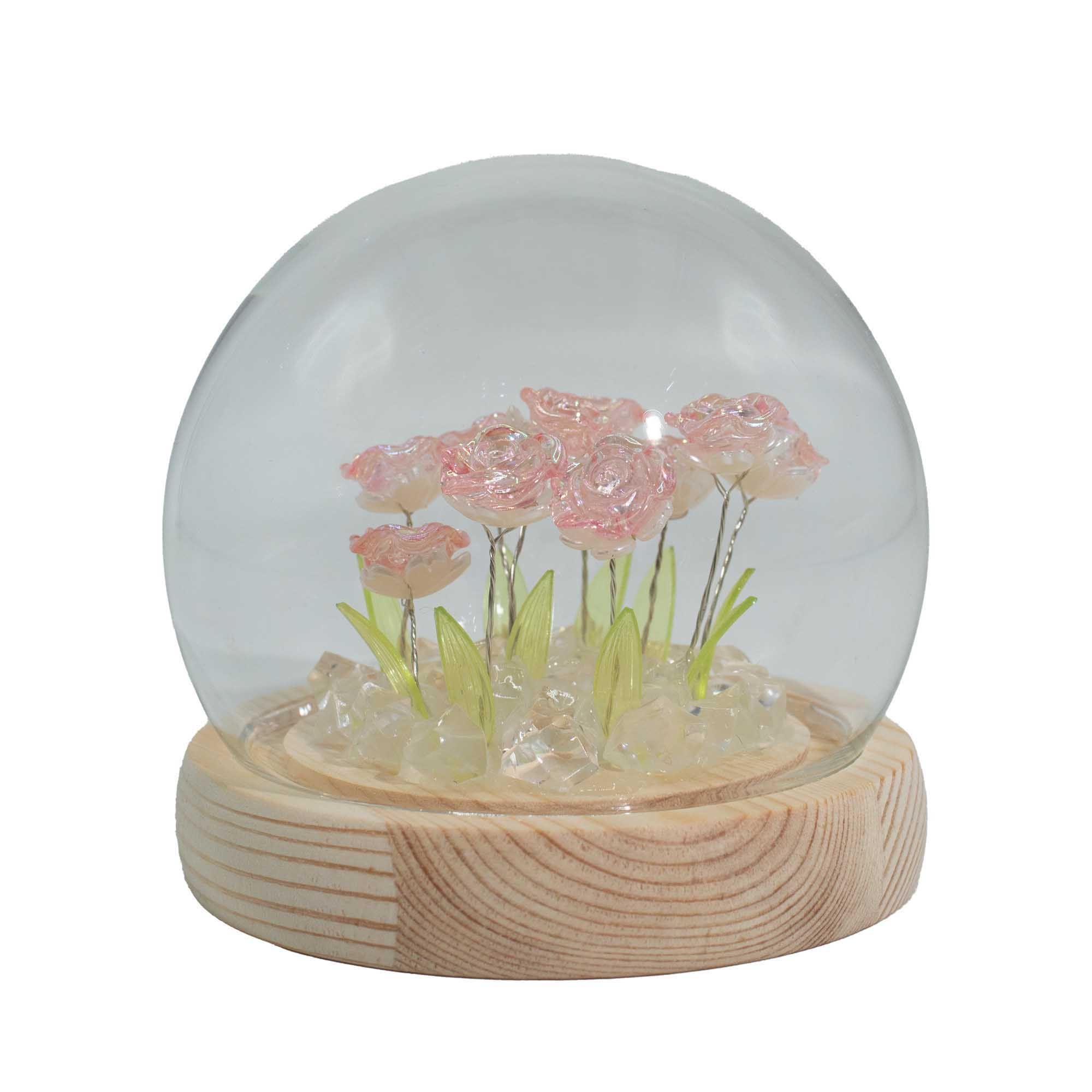 Floral Glow Garden Dome - 10 Pink Roses - LED USB Powered