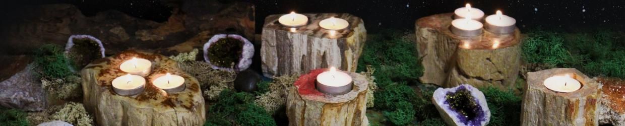 Petrified Wood Candle Holders