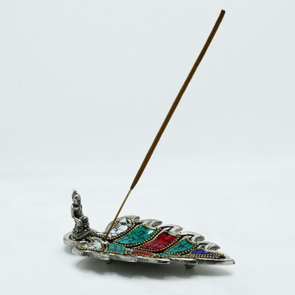 Porte-encens tibétain feuille de Bouddha