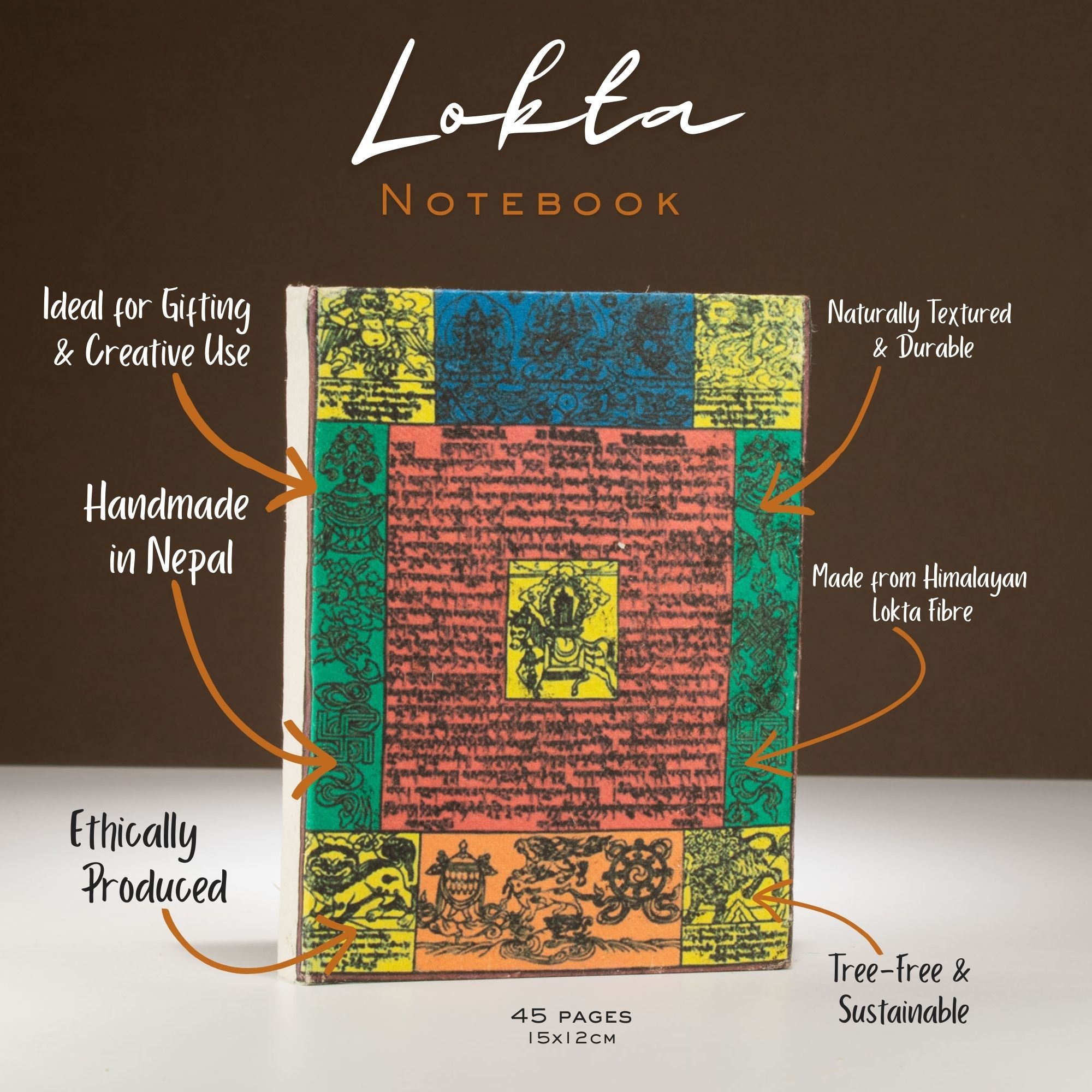 Mellan Lokta Anteckningsbok - Traditionell Böneflagga (15x12cm) - 45 blad - Natur