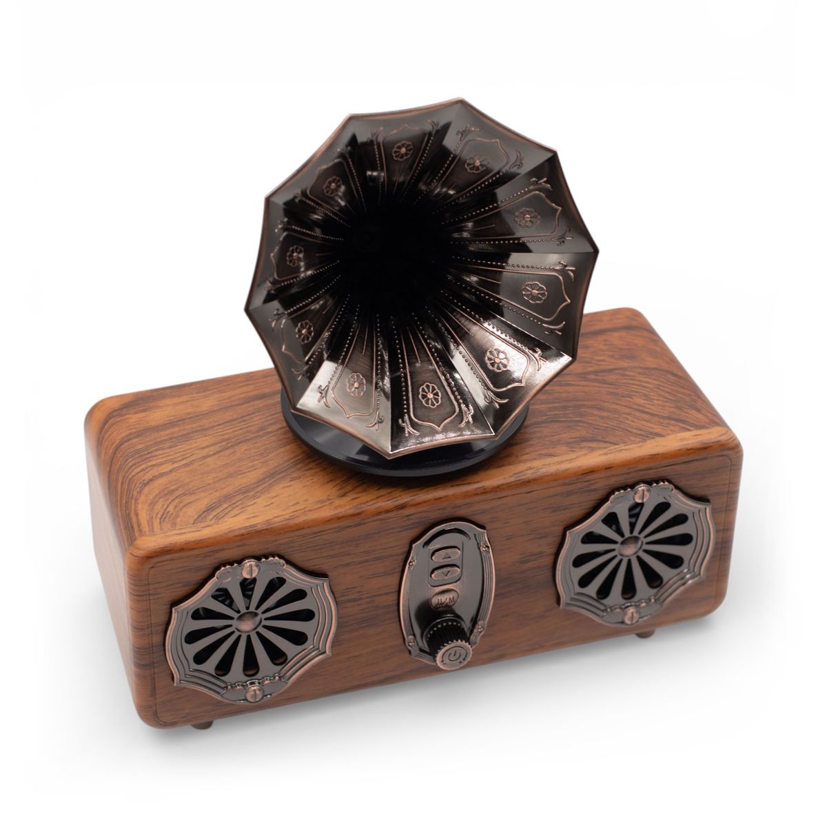 Mini altifalante retro duplo tipo gramofone - Bluetooth - 5,4 watts x 2