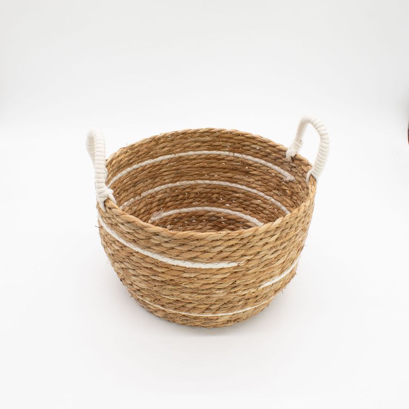 Cotton & Seagrass Large Baskets - Natural Stripes- Set of 3 (32.5cm 29.5cm 24cm)