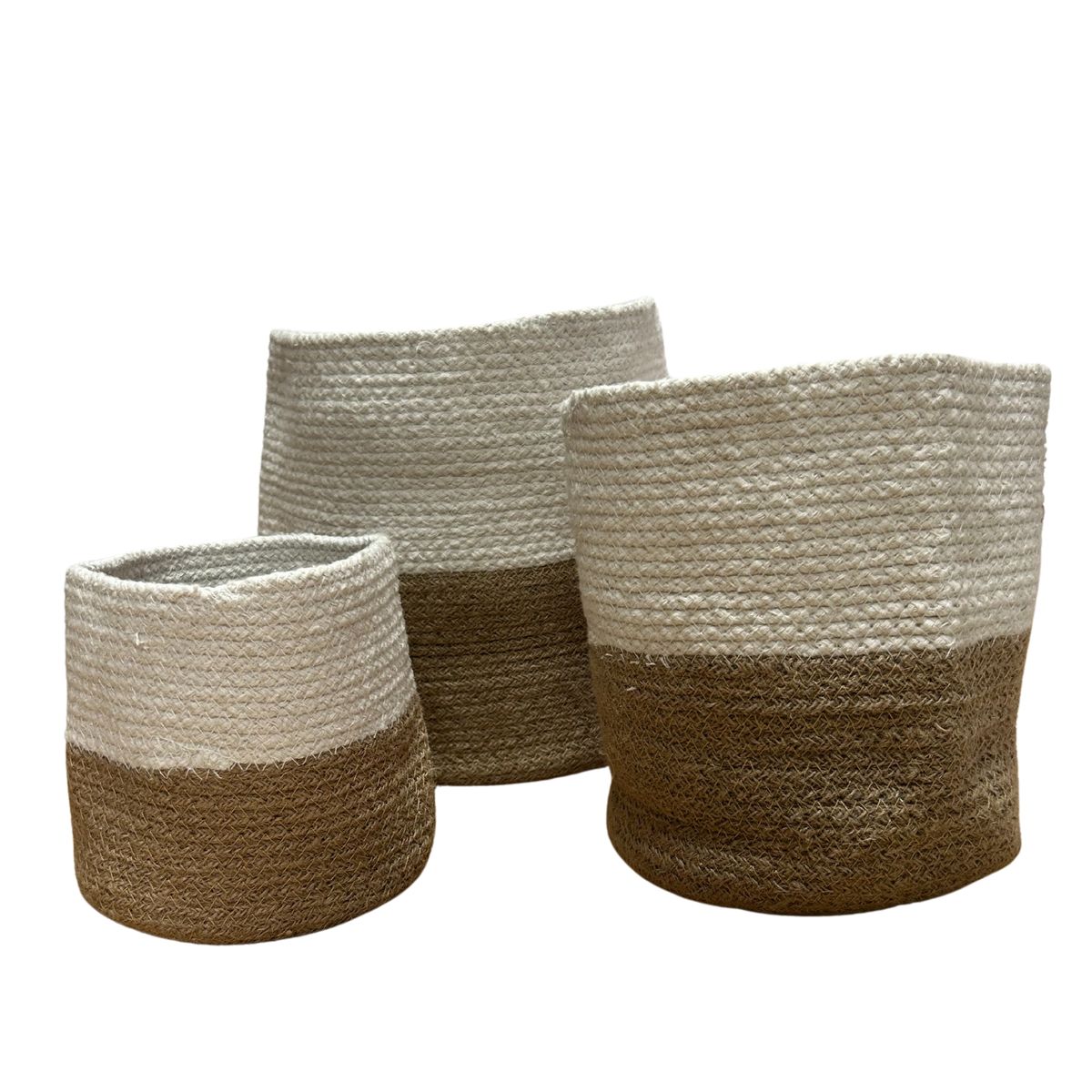 Conjunto de 3 cestos de algodão e juta - Branco