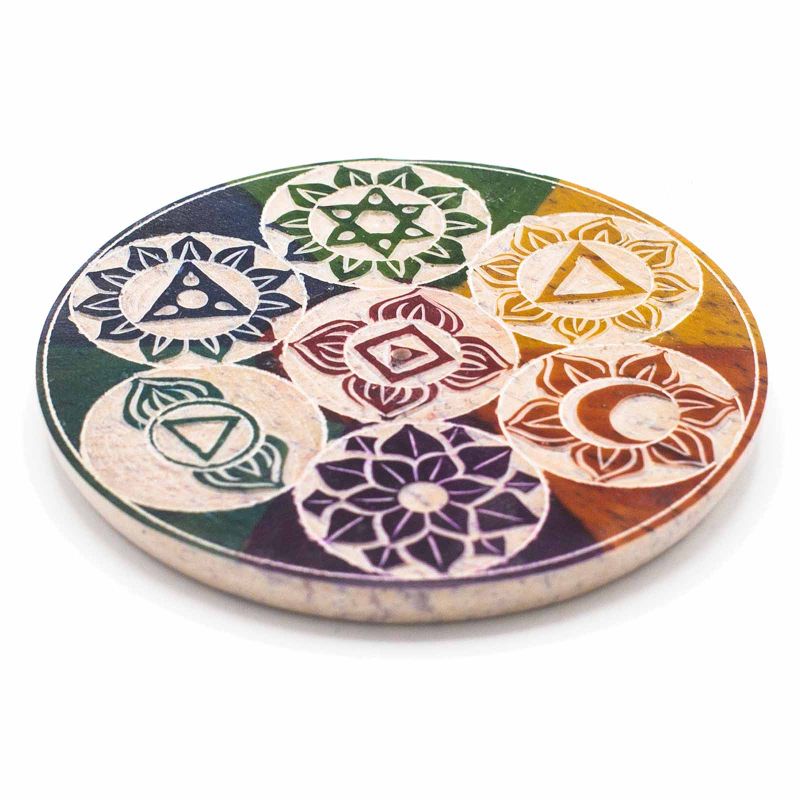 Porte-Encens Disque en Stéatite 10 cm - Sept Chakras