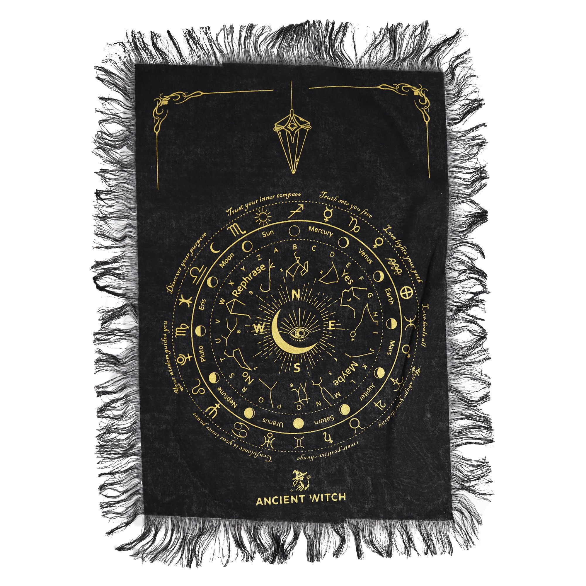 Ancient Witch Pendulum Divination Cloth - All Seeing Eye - Black & Gold