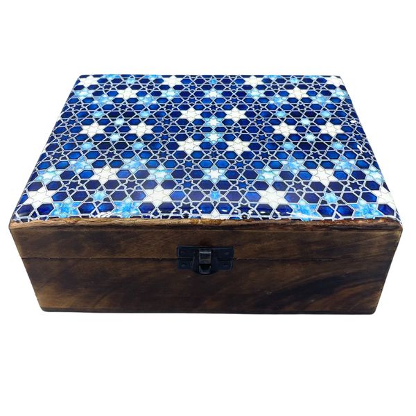 Caixa grande em cerâmica esmaltada - 20x15x7.5cm - Azul Estrelas