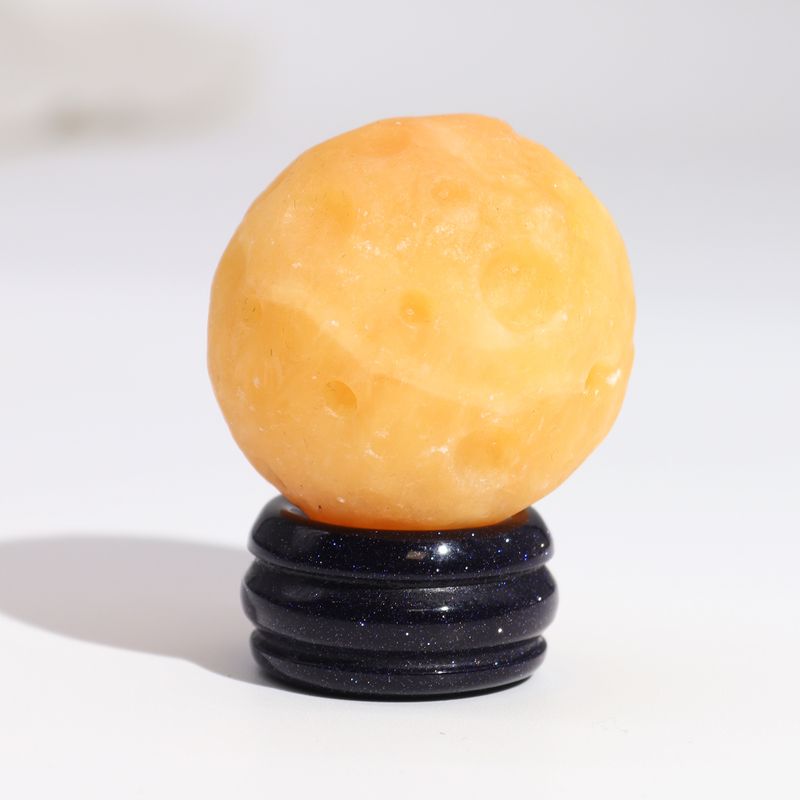 Planète en Jade Jaune socle Goldstone Pierre de soleil