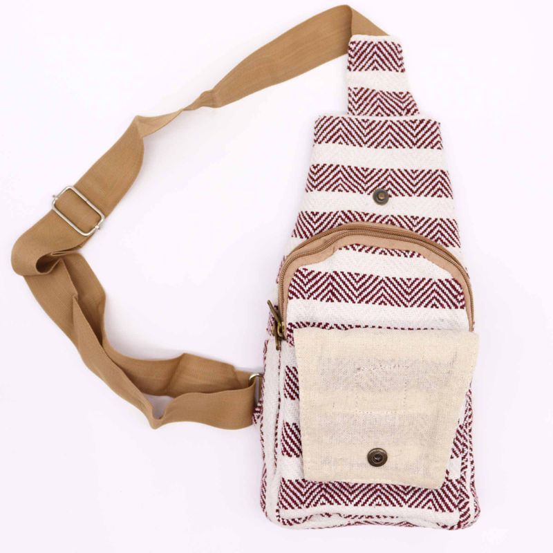 Sac Bandoulière Coton Naturel - Bordeaux & Blanc