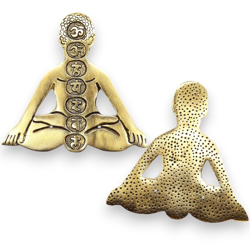 Porte-encens Yoga des 7 chakras en aluminium doré 12x12cm