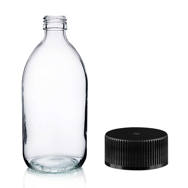 Farmaceutska Boca od Prozirnog Stakla s Crnim Plastičnim Čepom 500ml
