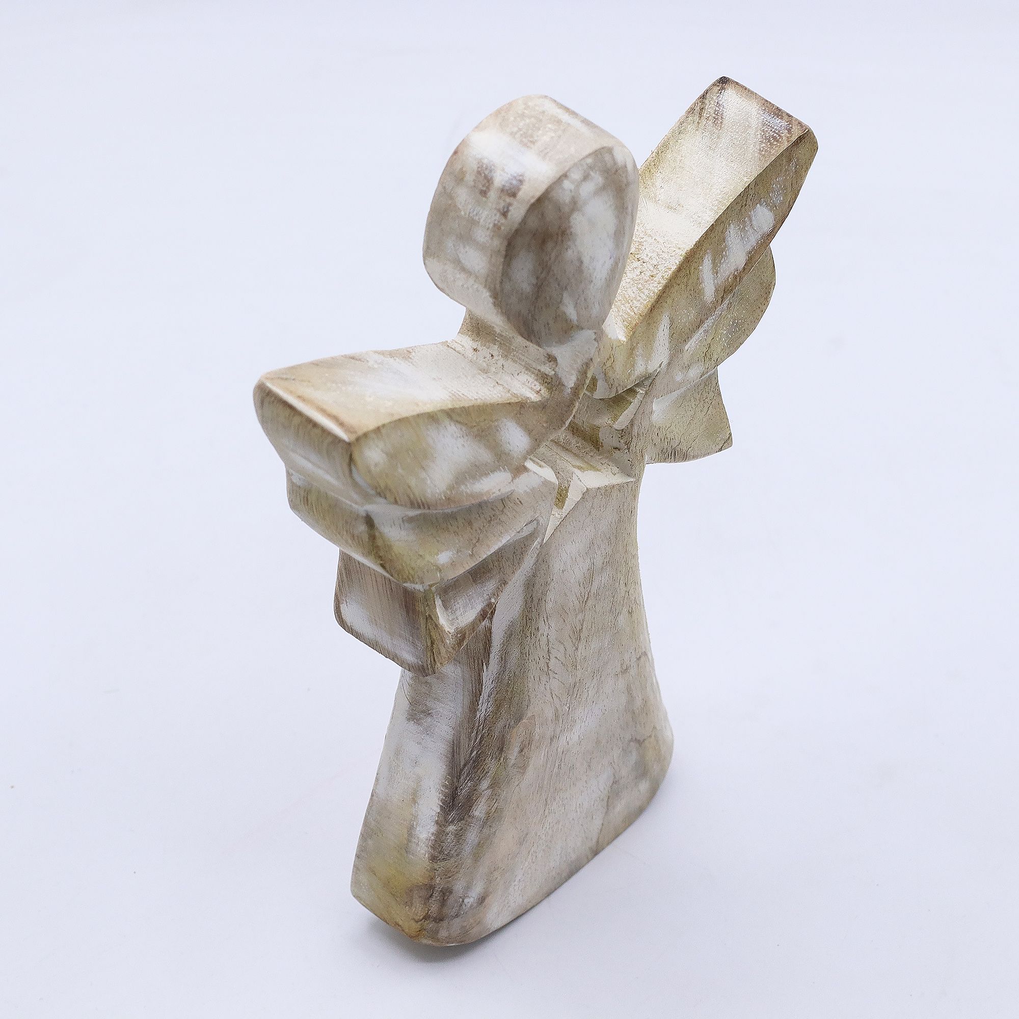 Anđeo od Drveta Manga - Bijela Patina s Izrezanom Zvijezdom - 18cm