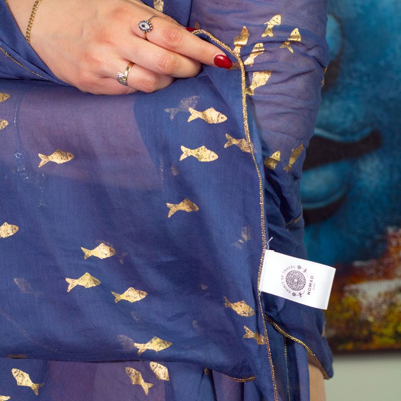 Nomad Sari - Pareo - Sea Blue & Gold Fish Design