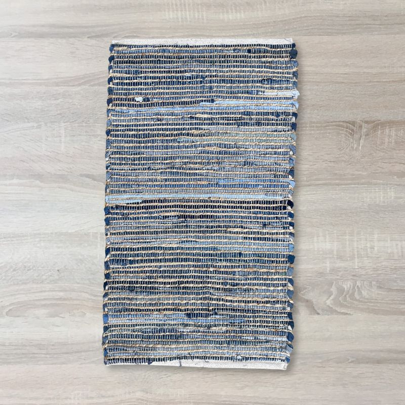 Malý Koberec z Juty a Recyklované Bavlny - 50x90cm - Modrý