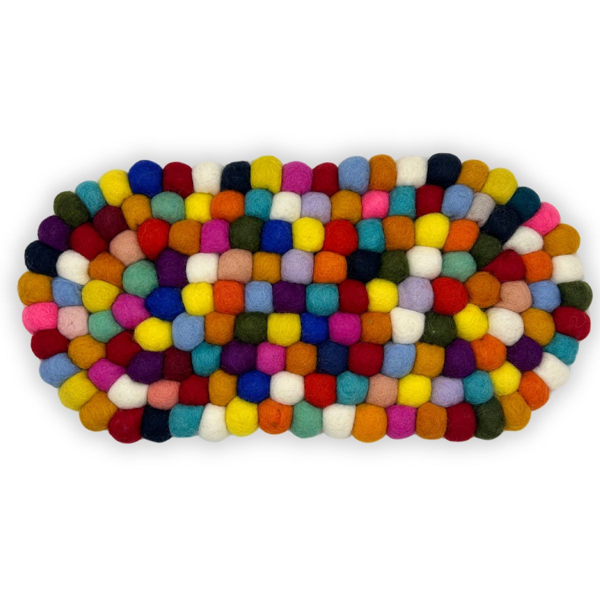 Tapete central oval com bolas de feltro - 38 x 18 cm, multicolorido