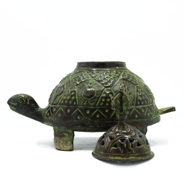 Porte-encens tortue tibétaine en laiton Verdigris - Lrg