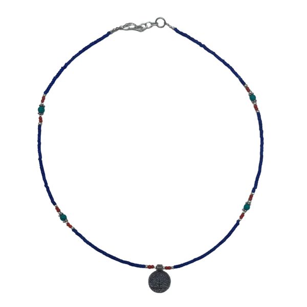 Collar nepalí de gemas extrafinas - ónix azul y árbol de la vida