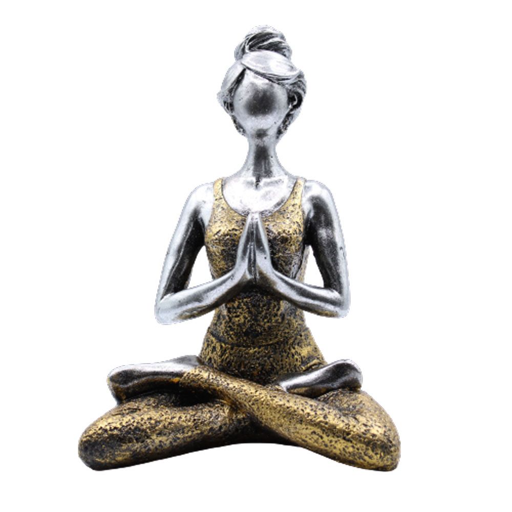 Figura de Mulher a Praticar Yoga - Prata e Ouro 24 cm