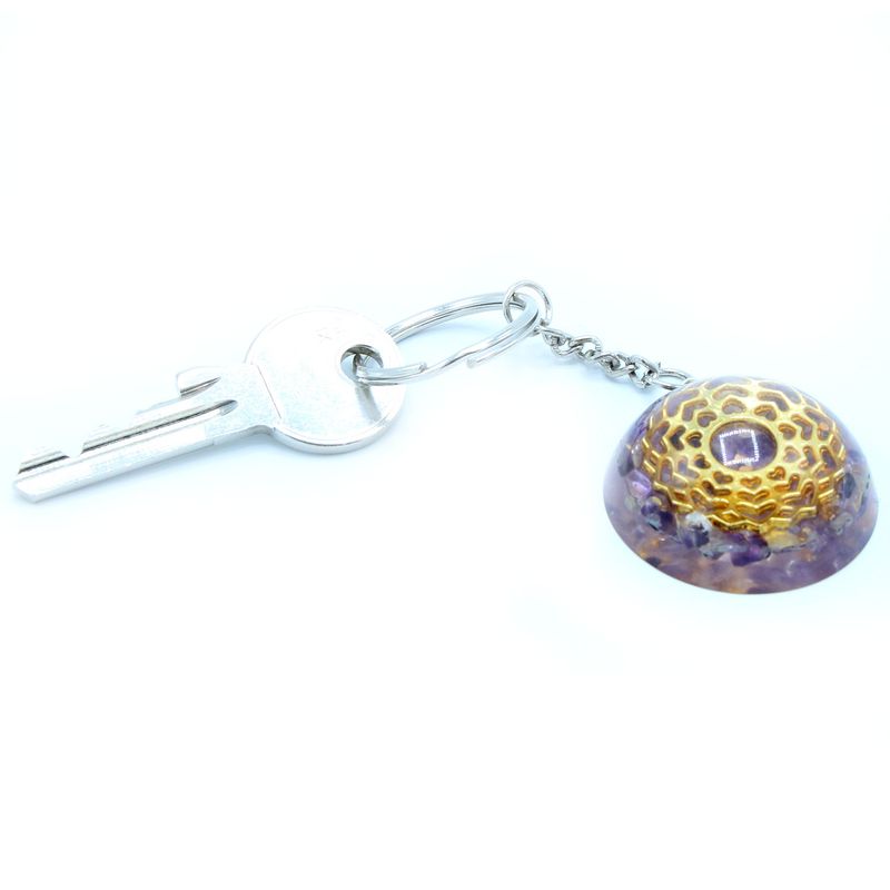 Porte-Clés Orgonite - Améthyste Coeurs Mandala