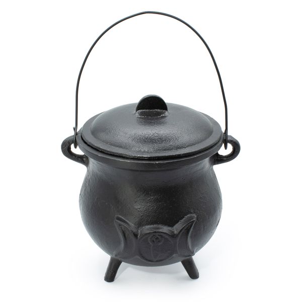 Extragrande Caldero de hierro fundido con Triple Luna 23x18 cm (al menos 4 kg)