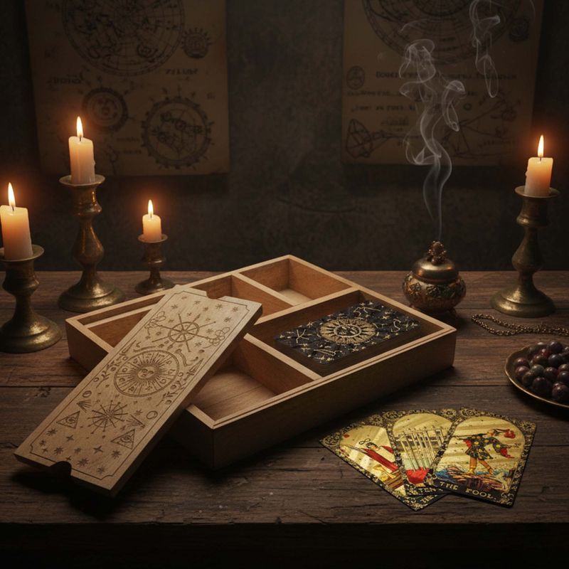 Four Section Celestial Tarot Box with Card Holder