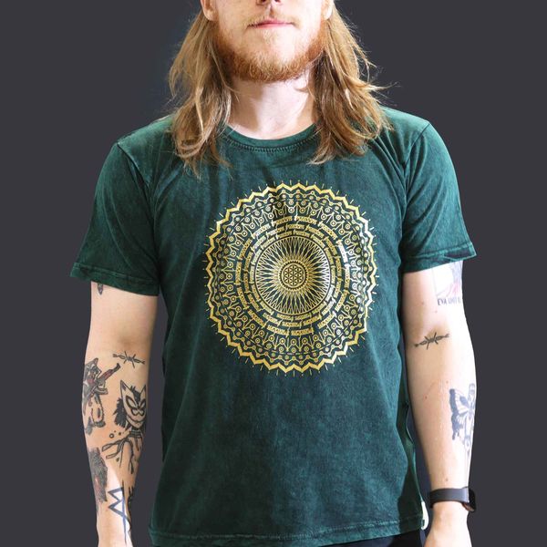 Large Stone Washed Teashirt - Mandala - Green