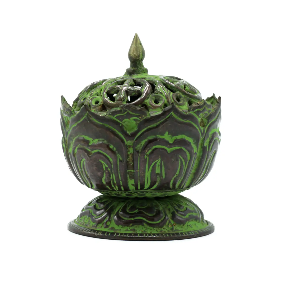 Brass Verdigris Tibetan Incense Burner - Small Lotus — Incense · GlowDuty apothecary