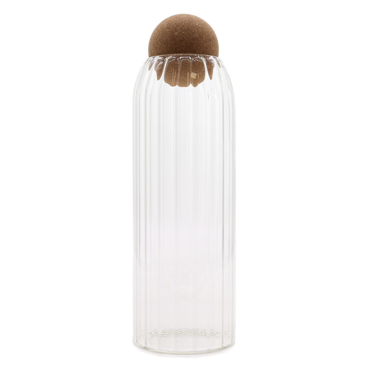 Frasco de vidro Cottage com bola de cortiça - Canelado - 25 cm