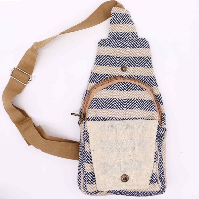 Sac Bandoulière Coton Naturel - Marron clair et bleu marine