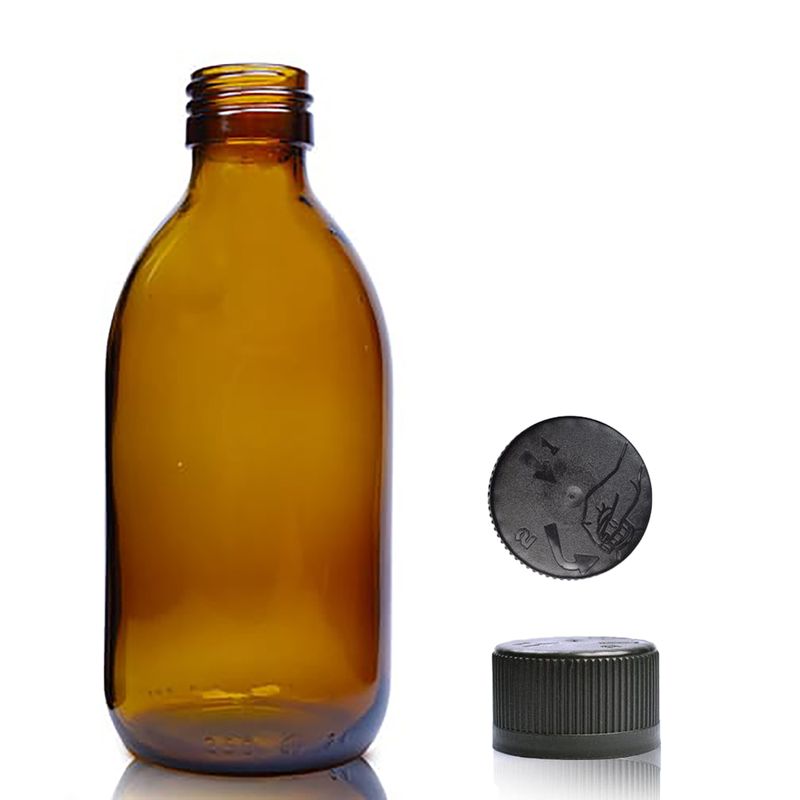 250ml Jantarová Skleněná Lékovka - Bez Uzávěru