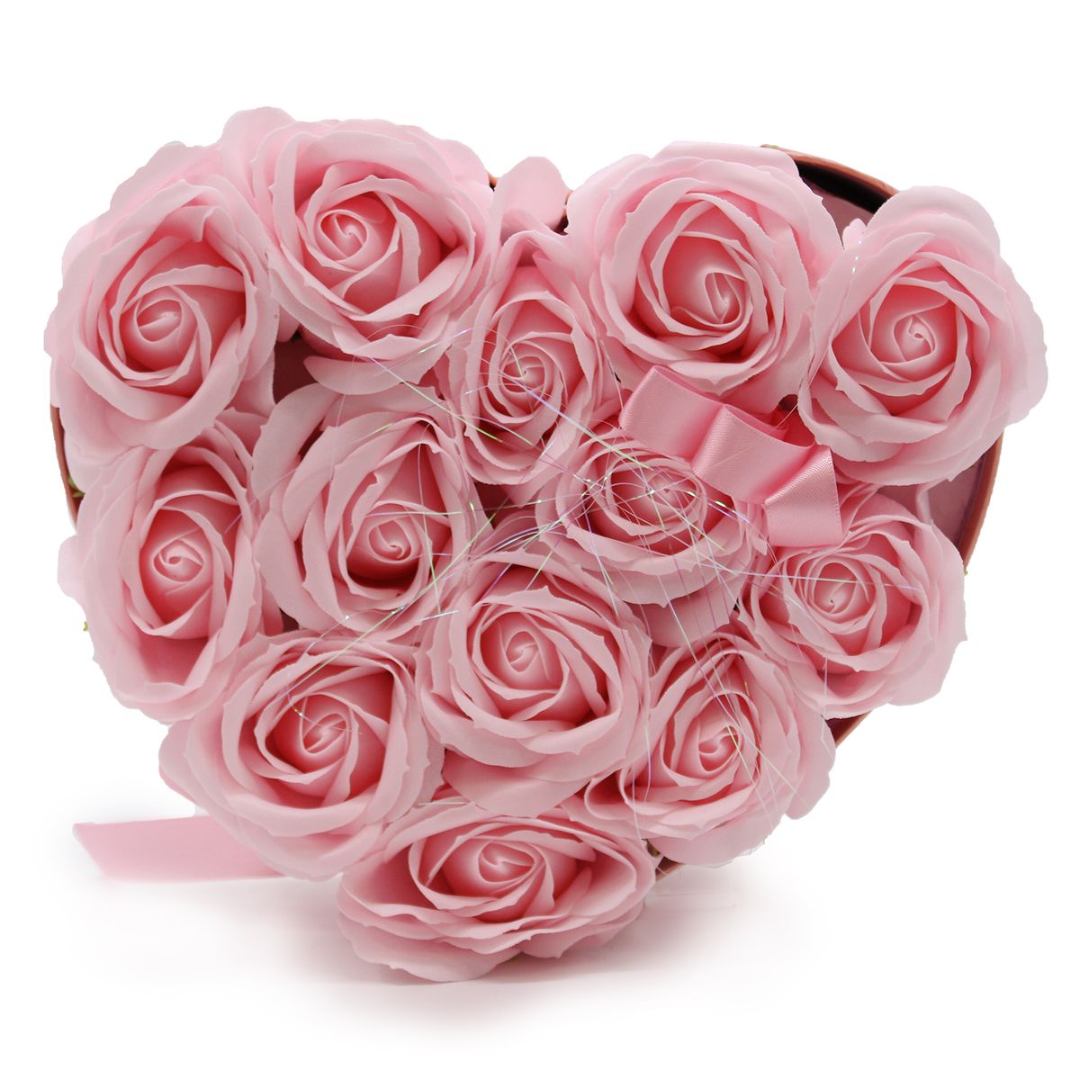 Caixa de Presente - Flor de Sabão  13 Rosas Rosa - coração
