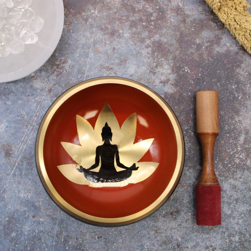Großes Buddha-Klangschalen-Set, Schwarz/Orange, 14 cm