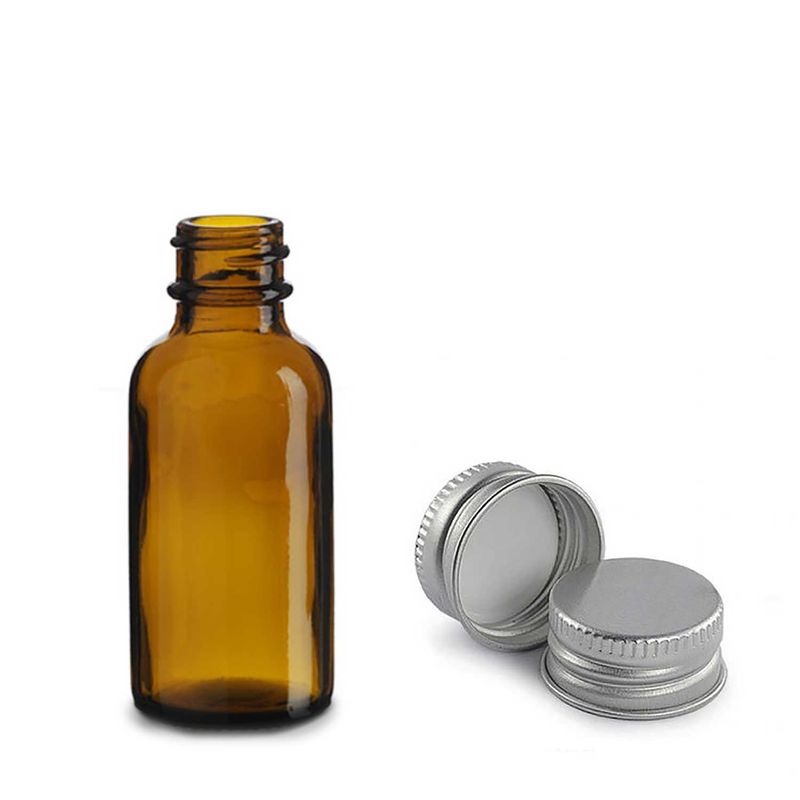 Bouteille Boston en Verre Ambré de 30ml avec Bouchon en Aluminium