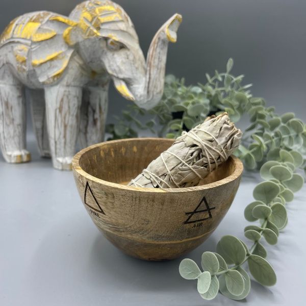 Bol en Bois pour Fumigation et Offrandes Rituelles - Quatre Éléments - 11x7cm