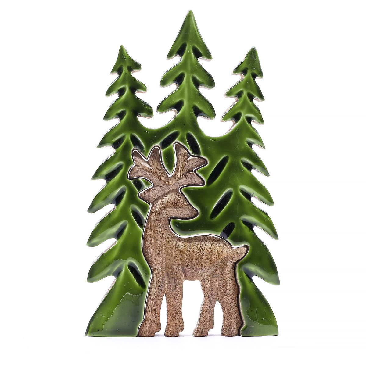 Perdido na Floresta - Decoração em madeira 3D de veado na floresta - 25x15 cm