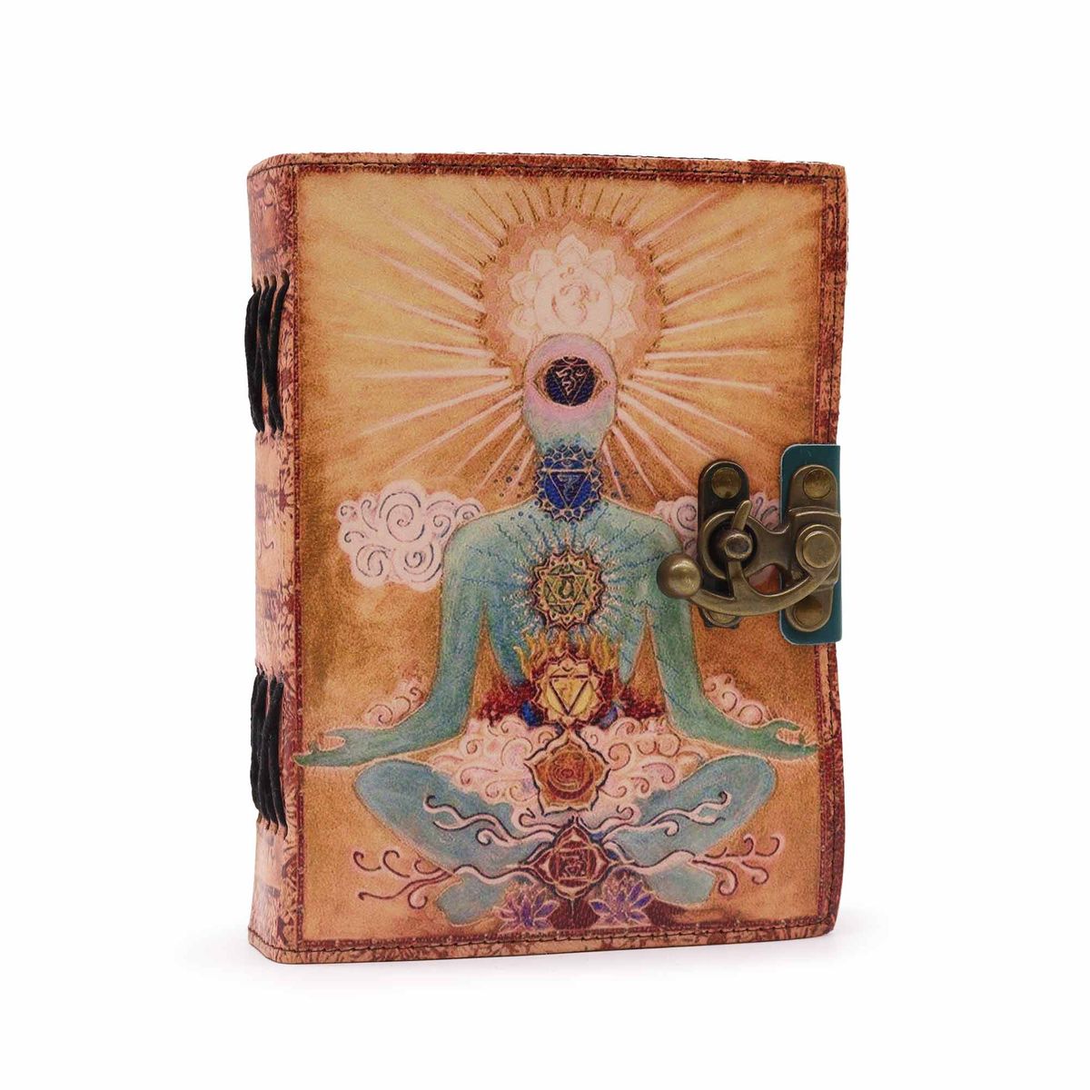 Caderno de couro - Buda 7 Chakras - 12,5x17,5 cm