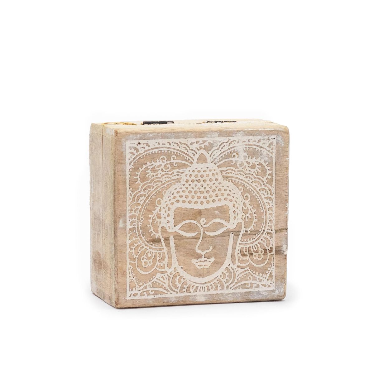Caixa quadrada pequena 10x10x4,2 cm - Rosto de Buda branco