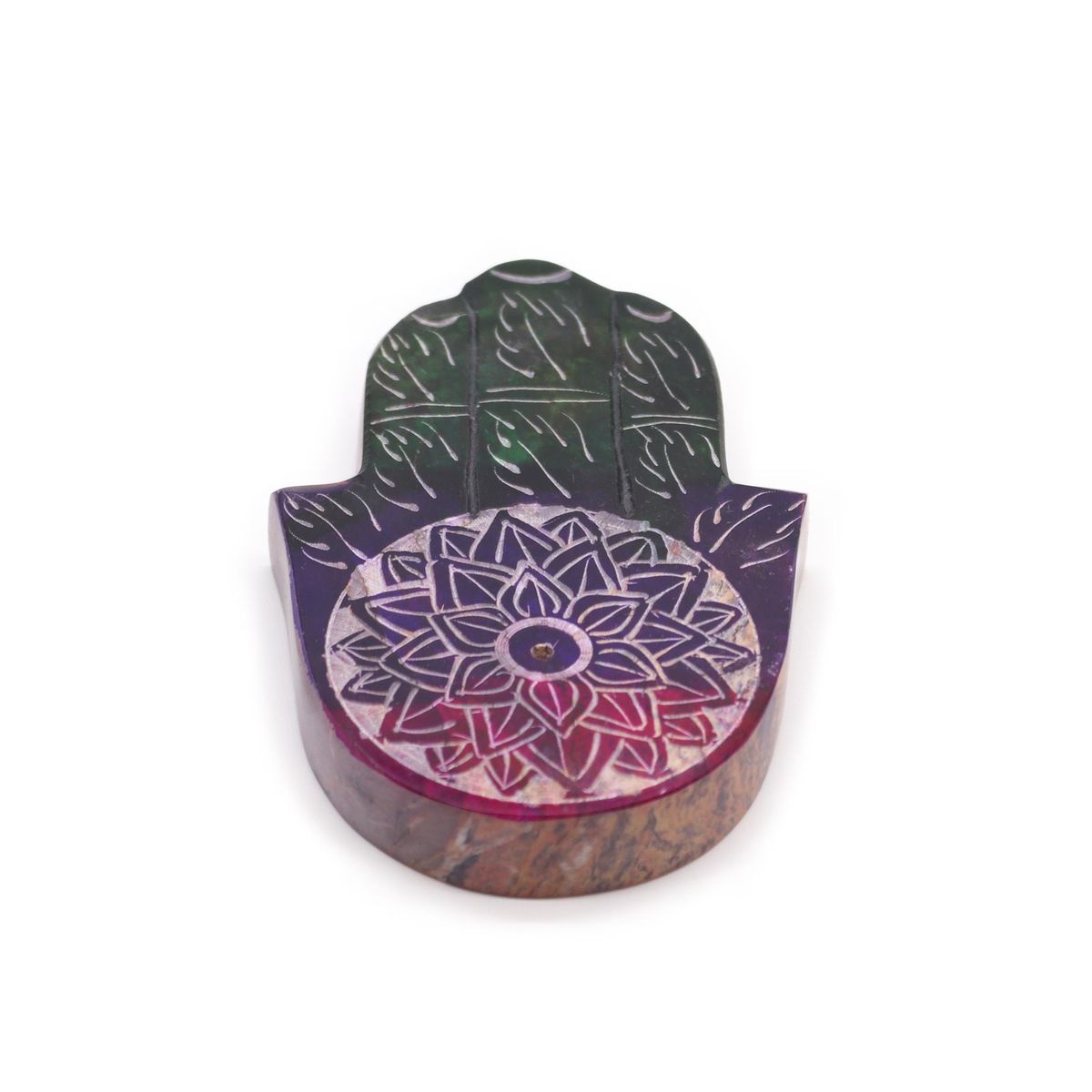 Porta-incenso Hamsa de esteatita 9x6cm - Flor de Lótus