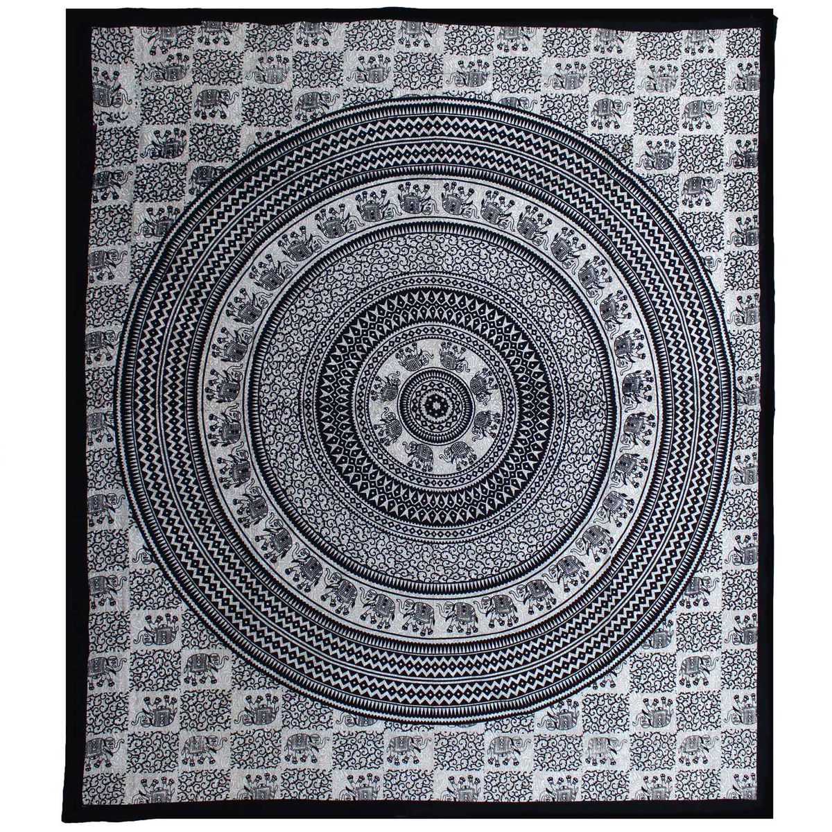 Colcha Dupla de Algodão + Tapeçaria de Parede - Macaco - Mandala Elefante