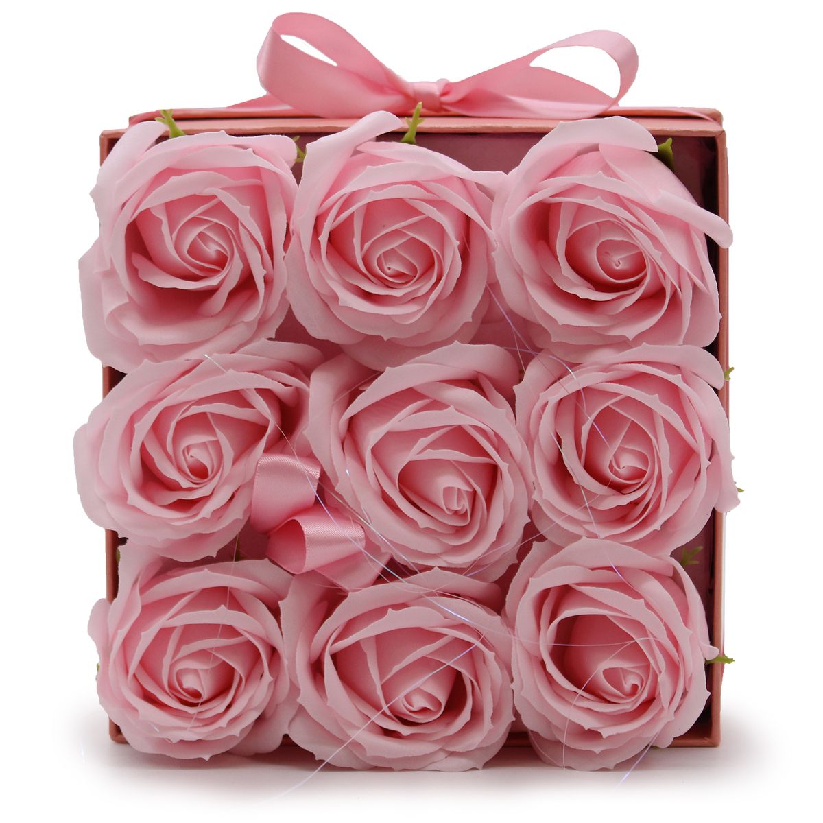 Caixa de Presente - Flor de Sabão  9 Rosas Rosa - quadrada