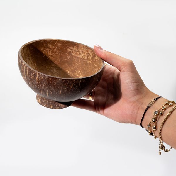 Bol Moyen en Noix de Coco Naturelle – Poli – Pour Usage Artisanal - 8x13 cm avec support