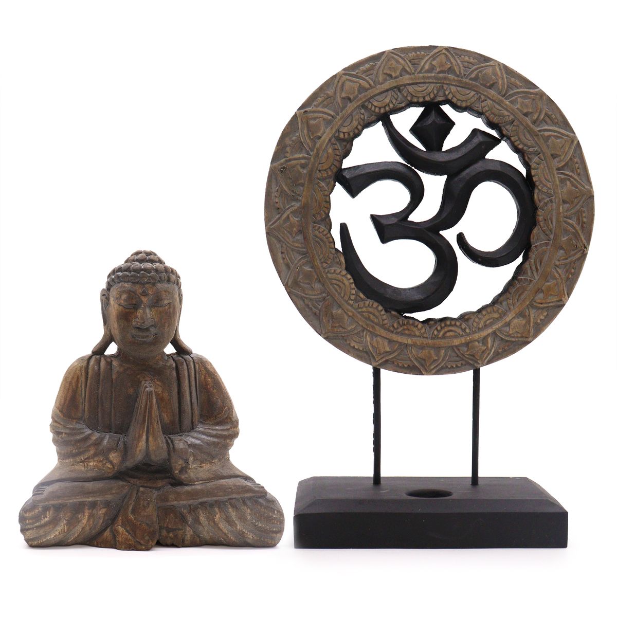 Conjunto Buda Feng Shui - Om - Cinza e Preto