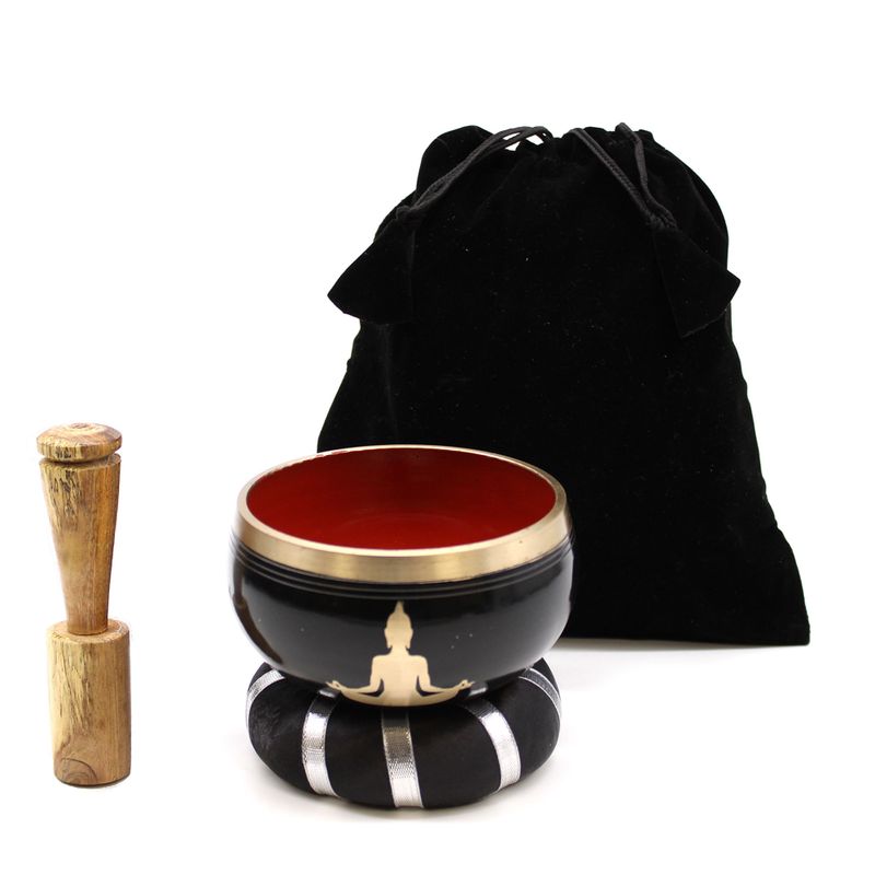 Conjunto de taças  tibetanas Buda - Preto/Laranja 10,7 cm