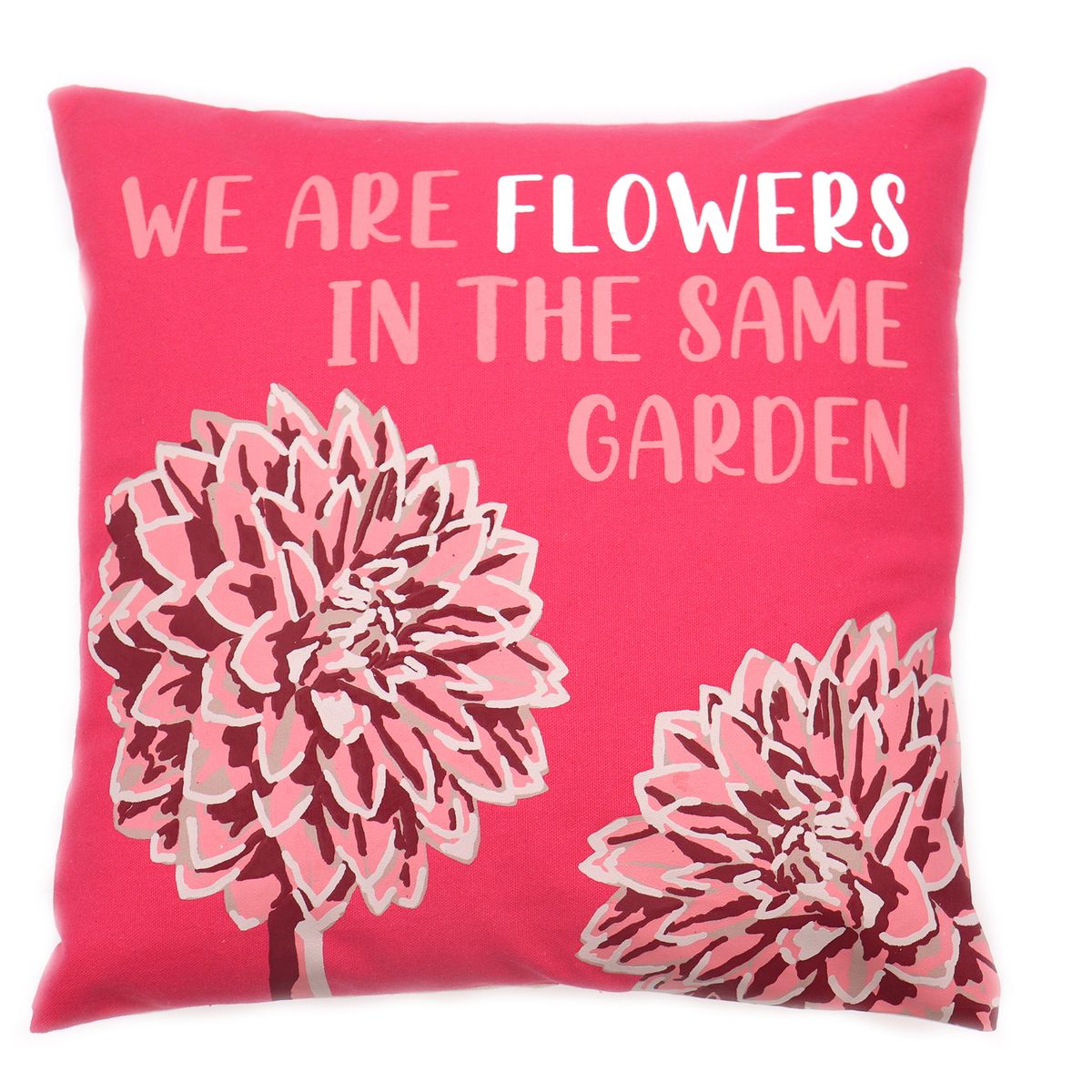 Capa de almofada de algodão estampada - Somos Flores - Verde-oliva, Rosa e Natural