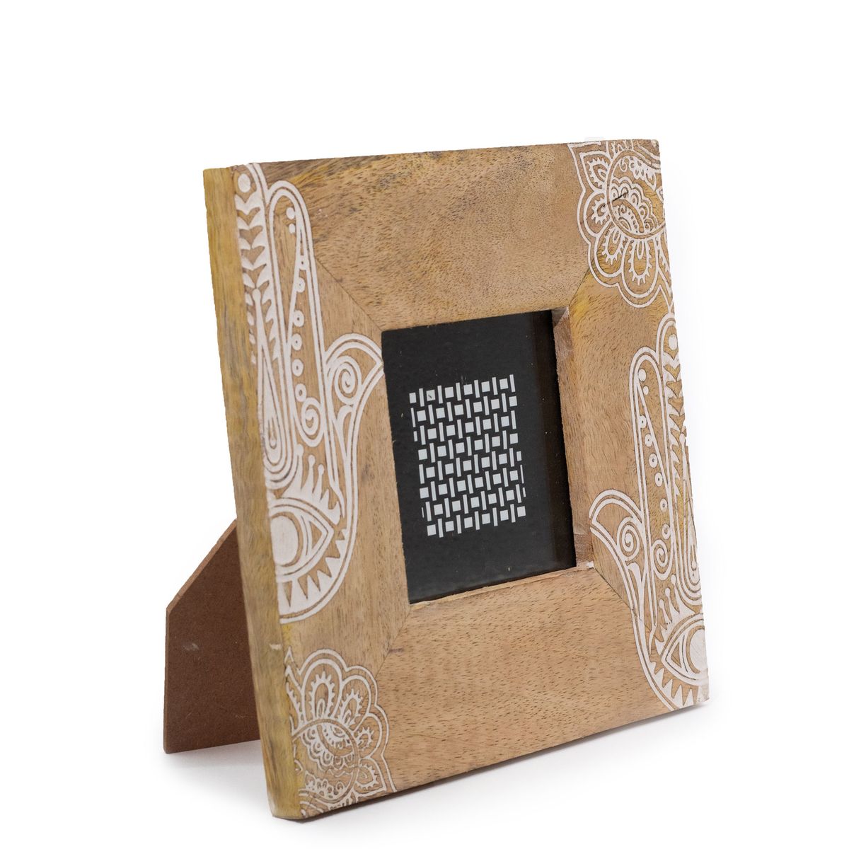Pequena moldura de madeira de manga (para 10x10 cm) 20x20x2 cm - Hamsa Branco