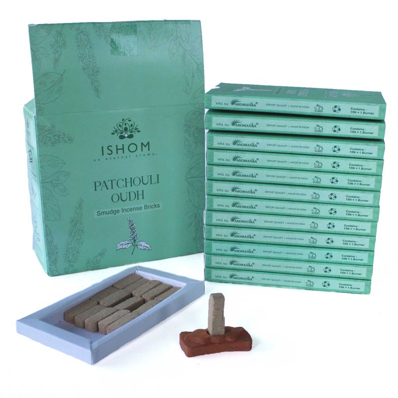 Pack de 15 Briques d'Encens Naturel et Brûleur - Bois de Patchouli
