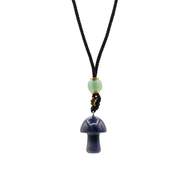 Cord Necklace Gemstone Pendant - Sodalite Mushroom