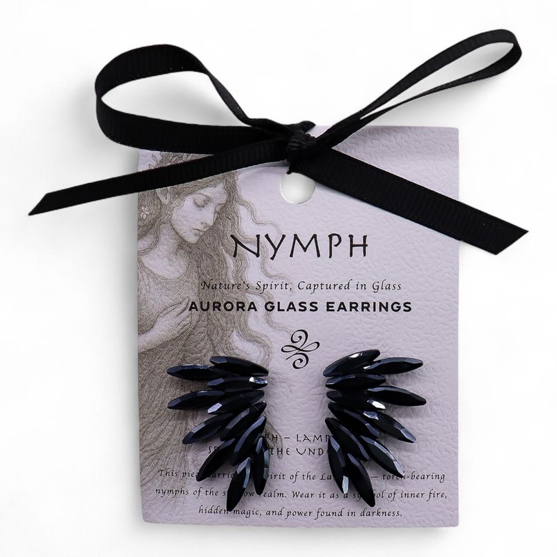 Nymph Aurora Сережки Скляні Довгі - Феї - Глибокий Чорний